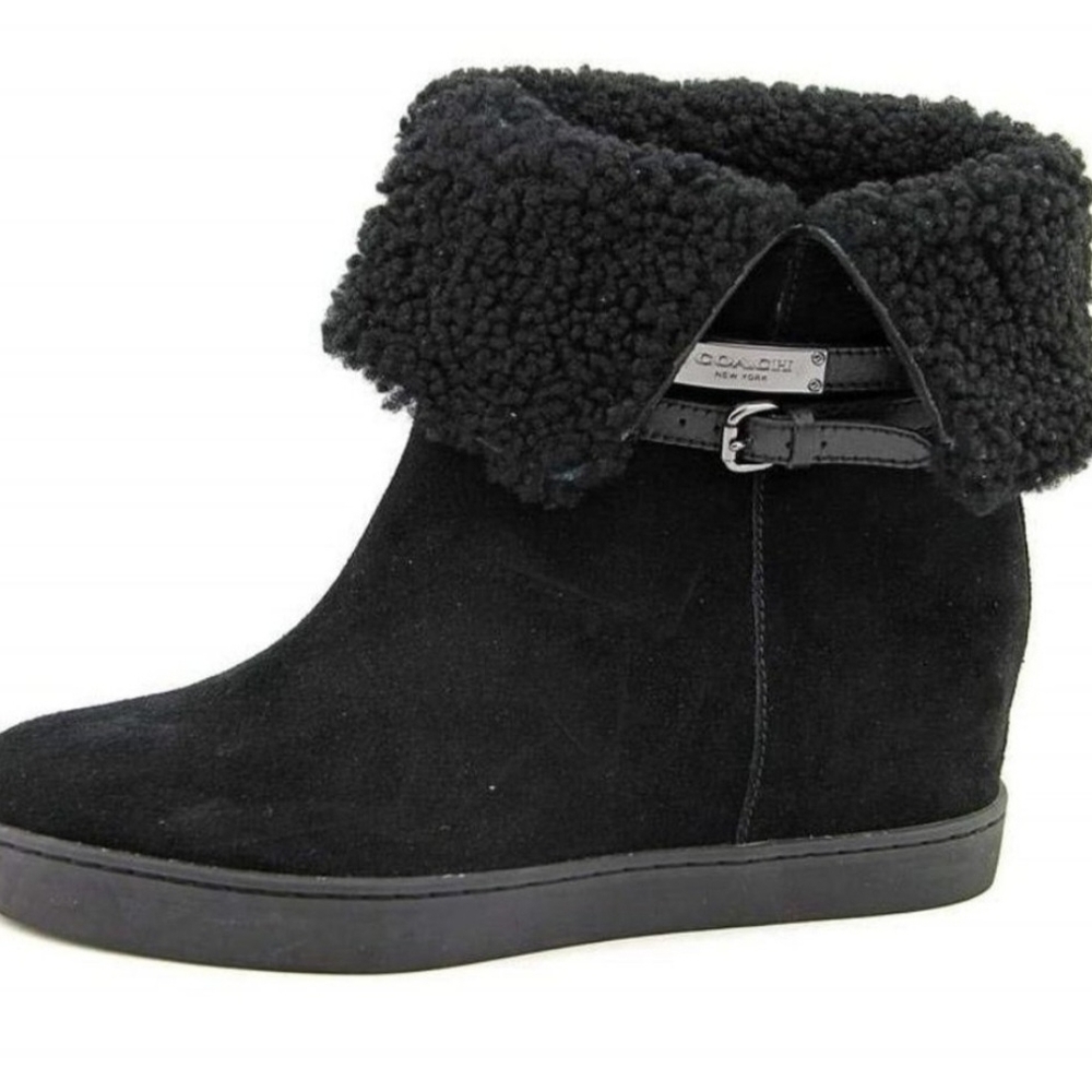 COACH Norell Black Shearling Ankle Boots Size 7